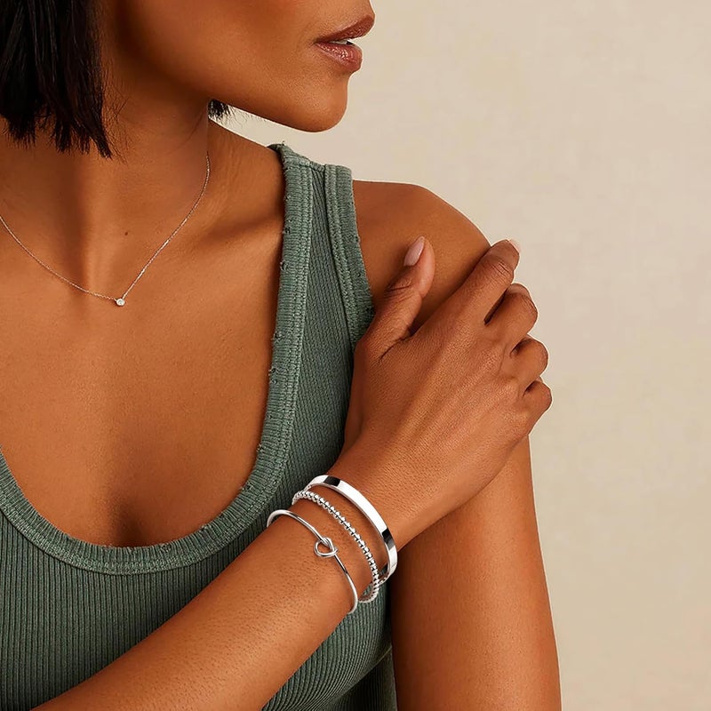 Poxtex 925 Sterling Silver Bracelets for Women Stack, 14K Gold Plated Bangle Cuff Jewelry Set Trendy, Adjustable Tennis Knot Twisted Bracelet for Wrist Essentials Women Fashion Gifts - Image 5